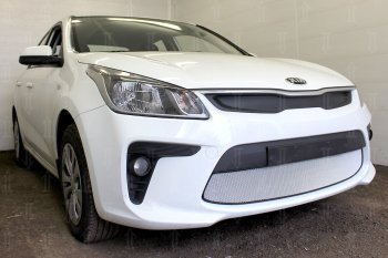 3 299 р. Защитная сетка в бампер (низ, ячейка 3х7 мм) Alfeco Стандарт KIA Rio 4 FB дорестайлинг седан (2016-2020) (Хром)  с доставкой в г. Таганрог. Увеличить фотографию 2