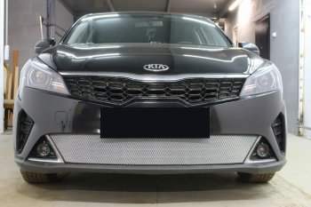 Защитная сетка в бампер (низ, ячейка 3х7 мм) Alfeco Стандарт KIA Rio X рестайлинг (2020-2024)  (Хром)