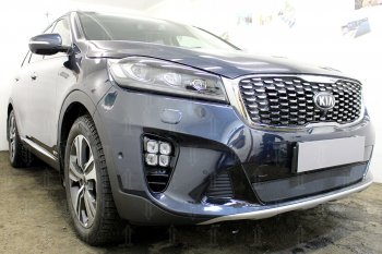 3 099 р. Защитная сетка в бампер (низ, ячейка 3х7 мм) Alfeco Стандарт  KIA Sorento  UM/Prime (2018-2020) рестайлинг (Чёрная)  с доставкой в г. Таганрог. Увеличить фотографию 2