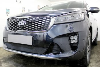 3 099 р. Защитная сетка в бампер (низ, ячейка 3х7 мм) Alfeco Стандарт  KIA Sorento  UM/Prime (2018-2020) рестайлинг (Чёрная)  с доставкой в г. Таганрог. Увеличить фотографию 4