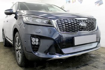 3 199 р. Защитная сетка в бампер (низ, ячейка 3х7 мм) Alfeco Стандарт  KIA Sorento  UM/Prime (2018-2020) рестайлинг (Хром)  с доставкой в г. Таганрог. Увеличить фотографию 4