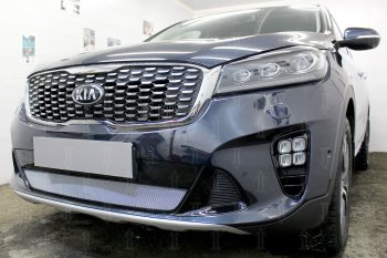 3 199 р. Защитная сетка в бампер (низ, ячейка 3х7 мм) Alfeco Стандарт  KIA Sorento  UM/Prime (2018-2020) рестайлинг (Хром)  с доставкой в г. Таганрог. Увеличить фотографию 5