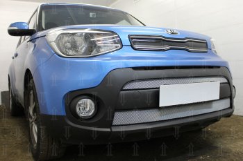 4 799 р. Защитная сетка в бампер (2 части, ячейка 3х7 мм) Alfeco Стандарт  KIA Soul  PS (2017-2019) рестайлинг (Хром)  с доставкой в г. Таганрог. Увеличить фотографию 2