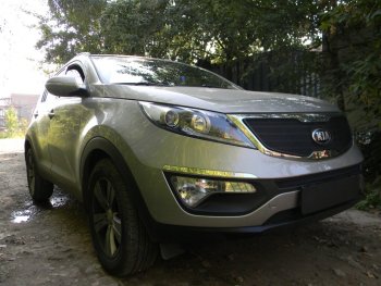 4 099 р. Защитная сетка в бампер (верх, ячейка 3х7 мм) Alfeco Стандарт  KIA Sportage  3 SL (2010-2014) дорестайлинг (Чёрная)  с доставкой в г. Таганрог. Увеличить фотографию 2