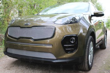 3 199 р. Защитная сетка в бампер (низ, ячейка 3х7 мм) Alfeco Стандарт  KIA Sportage  4 QL (2016-2018) дорестайлинг (Хром)  с доставкой в г. Таганрог. Увеличить фотографию 2