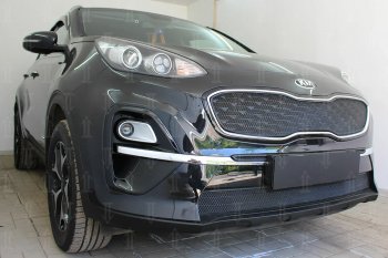 4 549 р. Защитная сетка в бампер (верх, ячейка 3х7 мм) Alfeco Стандарт  KIA Sportage  4 QL (2018-2022) рестайлинг (Чёрная)  с доставкой в г. Таганрог. Увеличить фотографию 4