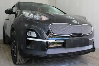 4 699 р. Защитная сетка в бампер (верх, ячейка 3х7 мм) Alfeco Стандарт  KIA Sportage  4 QL (2018-2022) рестайлинг (Хром)  с доставкой в г. Таганрог. Увеличить фотографию 3