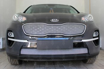 4 699 р. Защитная сетка в бампер (верх, ячейка 3х7 мм) Alfeco Стандарт  KIA Sportage  4 QL (2018-2022) рестайлинг (Хром)  с доставкой в г. Таганрог. Увеличить фотографию 1