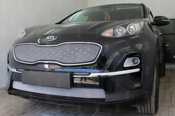 4 699 р. Защитная сетка в бампер (верх, ячейка 3х7 мм) Alfeco Стандарт  KIA Sportage  4 QL (2018-2022) рестайлинг (Хром)  с доставкой в г. Таганрог. Увеличить фотографию 5