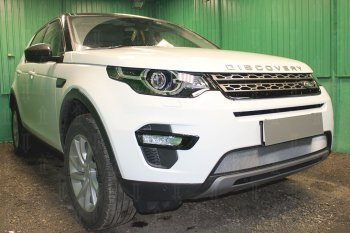 3 999 р. Защитная сетка в бампер (низ, ячейка 3х7 мм) Alfeco Стандарт Land Rover Discovery Sport L550 дорестайлинг (2014-2019) (Хром)  с доставкой в г. Таганрог. Увеличить фотографию 2