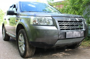 3 399 р. Защитная сетка в бампер (низ, ячейка 3х7 мм) Alfeco Стандарт Land Rover Freelander L359 дорестайлинг (2006-2010) (Хром)  с доставкой в г. Таганрог. Увеличить фотографию 2