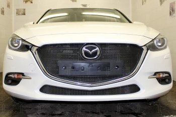 2 899 р. Защитная сетка в бампер (низ, ячейка 3х7 мм) Alfeco Стандарт  Mazda 3/Axela  BM (2016-2019) рестайлинг седан, рестайлинг, хэтчбэк (Чёрная)  с доставкой в г. Таганрог. Увеличить фотографию 1