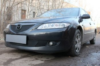 3 099 р. Защитная сетка в бампер (верх, ячейка 3х7 мм) Alfeco Стандарт Mazda 6 GG седан дорестайлинг (2002-2005) (Чёрная)  с доставкой в г. Таганрог. Увеличить фотографию 3