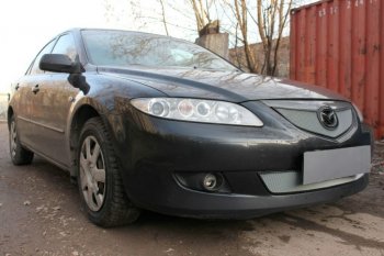 3 199 р. Защитная сетка в бампер (верх, ячейка 3х7 мм) Alfeco Стандарт  Mazda 6  GG (2002-2005) лифтбэк дорестайлинг, седан дорестайлинг (Хром)  с доставкой в г. Таганрог. Увеличить фотографию 2