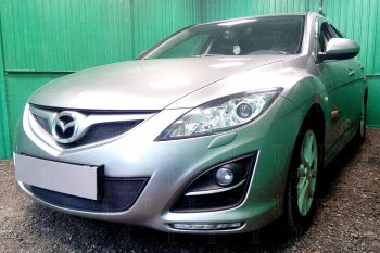 3 099 р. Защитная сетка в бампер (низ, ячейка 3х7 мм) Alfeco Стандарт Mazda 6 GH рестайлинг лифтбэк (2010-2012) (Чёрная)  с доставкой в г. Таганрог. Увеличить фотографию 2