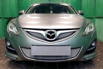 Защитная сетка в бампер (низ, ячейка 3х7 мм) Alfeco Стандарт Mazda (Мазда) 6  GH (2010-2012) GH рестайлинг лифтбэк, рестайлинг седан, рестайлинг универсал  (Хром)