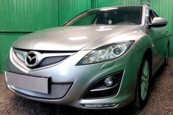 3 199 р. Защитная сетка в бампер (низ, ячейка 3х7 мм) Alfeco Стандарт Mazda 6 GH рестайлинг лифтбэк (2010-2012) (Хром)  с доставкой в г. Таганрог. Увеличить фотографию 2