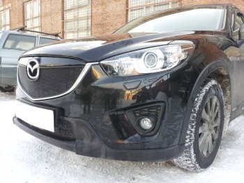 3 399 р. Защитная сетка в бампер (верх, ячейка 3х7 мм) Alfeco Стандарт Mazda CX-5 KE дорестайлинг (2011-2014) (Чёрная)  с доставкой в г. Таганрог. Увеличить фотографию 2