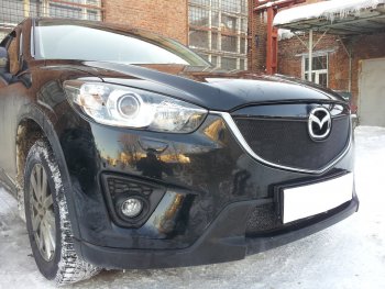 3 399 р. Защитная сетка в бампер (верх, ячейка 3х7 мм) Alfeco Стандарт Mazda CX-5 KE дорестайлинг (2011-2014) (Чёрная)  с доставкой в г. Таганрог. Увеличить фотографию 3