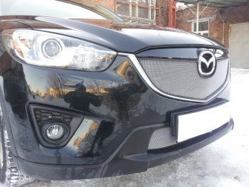 3 589 р. Защитная сетка в бампер (верх, ячейка 3х7 мм) Alfeco Стандарт Mazda CX-5 KE дорестайлинг (2011-2014) (Хром)  с доставкой в г. Таганрог. Увеличить фотографию 2