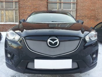 3 589 р. Защитная сетка в бампер (верх, ячейка 3х7 мм) Alfeco Стандарт Mazda CX-5 KE дорестайлинг (2011-2014) (Хром)  с доставкой в г. Таганрог. Увеличить фотографию 4