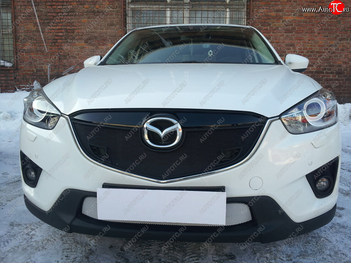 3 099 р. Защитная сетка в бампер (низ, ячейка 3х7 мм) Alfeco Стандарт Mazda CX-5 KE дорестайлинг (2011-2014) (Хром)  с доставкой в г. Таганрог