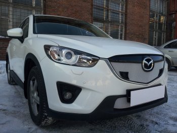 3 099 р. Защитная сетка в бампер (низ, ячейка 3х7 мм) Alfeco Стандарт Mazda CX-5 KE дорестайлинг (2011-2014) (Хром)  с доставкой в г. Таганрог. Увеличить фотографию 2