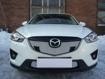 3 099 р. Защитная сетка в бампер (низ, ячейка 3х7 мм) Alfeco Стандарт Mazda CX-5 KE дорестайлинг (2011-2014) (Хром)  с доставкой в г. Таганрог. Увеличить фотографию 3