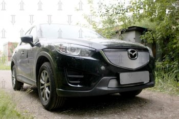 4 299 р. Защитная сетка в бампер (верх, ячейка 3х7 мм) Alfeco Стандарт  Mazda CX-5  KE (2015-2017) рестайлинг (Хром)  с доставкой в г. Таганрог. Увеличить фотографию 2