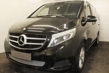 3 199 р. Защитная сетка в бампер (низ, ячейка 3х7 мм) Alfeco Стандарт Mercedes-Benz Vito W447 дорестайлинг (2015-2020) (Хром)  с доставкой в г. Таганрог. Увеличить фотографию 3