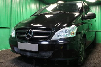 2 969 р. Защитная сетка в бампер (низ, ячейка 3х7 мм) Alfeco Стандарт  Mercedes-Benz Vito  W639 (2010-2014) рестайлинг (Чёрная)  с доставкой в г. Таганрог. Увеличить фотографию 2