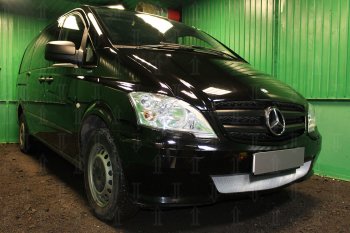 3 779 р. Защитная сетка в бампер (низ, ячейка 3х7 мм) Alfeco Стандарт  Mercedes-Benz Vito  W639 (2010-2014) рестайлинг (Хром)  с доставкой в г. Таганрог. Увеличить фотографию 2