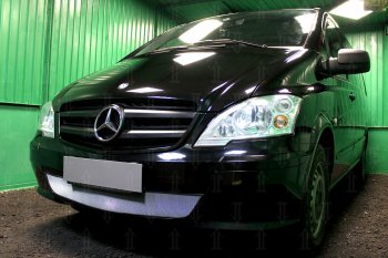 3 779 р. Защитная сетка в бампер (низ, ячейка 3х7 мм) Alfeco Стандарт  Mercedes-Benz Vito  W639 (2010-2014) рестайлинг (Хром)  с доставкой в г. Таганрог. Увеличить фотографию 3