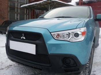 2 899 р. Защитная сетка в бампер (низ, ячейка 3х7 мм) Alfeco Стандарт Mitsubishi ASX дорестайлинг (2010-2012) (Чёрная)  с доставкой в г. Таганрог. Увеличить фотографию 2