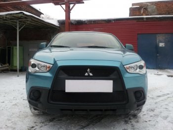 2 899 р. Защитная сетка в бампер (низ, ячейка 3х7 мм) Alfeco Стандарт Mitsubishi ASX дорестайлинг (2010-2012) (Чёрная)  с доставкой в г. Таганрог. Увеличить фотографию 3