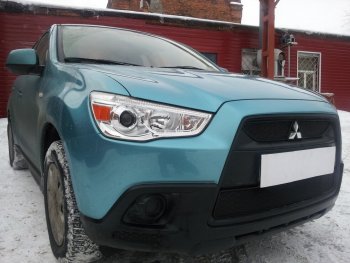 2 899 р. Защитная сетка в бампер (низ, ячейка 3х7 мм) Alfeco Стандарт Mitsubishi ASX дорестайлинг (2010-2012) (Чёрная)  с доставкой в г. Таганрог. Увеличить фотографию 4