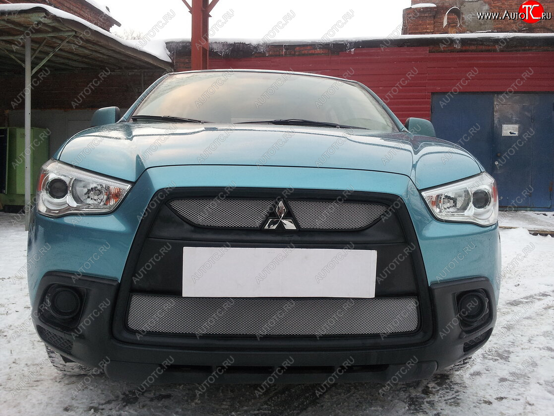 3 099 р. Защитная сетка в бампер (низ, ячейка 3х7 мм) Alfeco Стандарт Mitsubishi ASX дорестайлинг (2010-2012) (Хром)  с доставкой в г. Таганрог