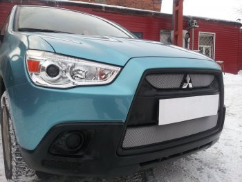 3 099 р. Защитная сетка в бампер (низ, ячейка 3х7 мм) Alfeco Стандарт Mitsubishi ASX дорестайлинг (2010-2012) (Хром)  с доставкой в г. Таганрог. Увеличить фотографию 2