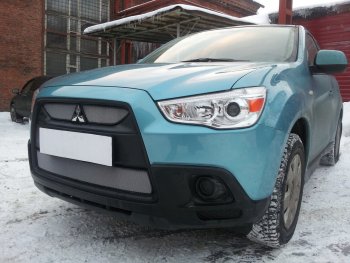 3 099 р. Защитная сетка в бампер (низ, ячейка 3х7 мм) Alfeco Стандарт Mitsubishi ASX дорестайлинг (2010-2012) (Хром)  с доставкой в г. Таганрог. Увеличить фотографию 3