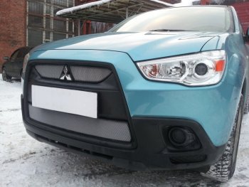 3 099 р. Защитная сетка в бампер (низ, ячейка 3х7 мм) Alfeco Стандарт Mitsubishi ASX дорестайлинг (2010-2012) (Хром)  с доставкой в г. Таганрог. Увеличить фотографию 4