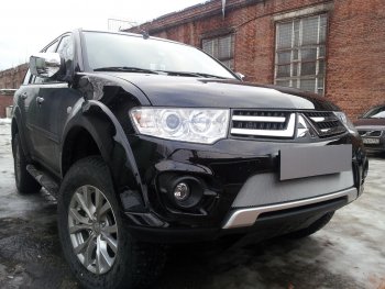 3 589 р. Защитная сетка в бампер (низ, ячейка 3х7 мм) Alfeco Стандарт  Mitsubishi L200  4 - Pajero Sport  PB (Хром)  с доставкой в г. Таганрог. Увеличить фотографию 3