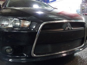 5 899 р. Защитная сетка в бампер (3 части, ячейка 3х7 мм) Alfeco Стандарт  Mitsubishi Lancer  10 (2011-2017) седан рестайлинг, хэтчбек 5 дв рестайлинг (Чёрная)  с доставкой в г. Таганрог. Увеличить фотографию 3