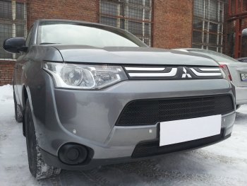 6 199 р. Защитная сетка в бампер (2 части, ячейка 3х7 мм) Alfeco Стандарт  Mitsubishi Outlander  GF (2012-2014) дорестайлинг (Чёрная)  с доставкой в г. Таганрог. Увеличить фотографию 4