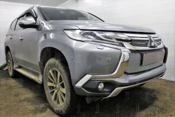 4 389 р. Защитная сетка в бампер (низ, ячейка 3х7 мм) Стрелка11 Стандарт Mitsubishi Pajero Sport QE дорестайлинг (2015-2021) (Хром)  с доставкой в г. Таганрог. Увеличить фотографию 4