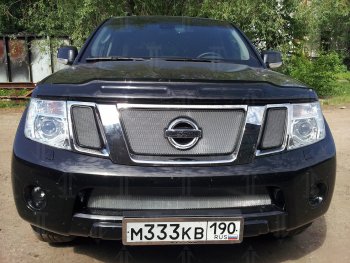 Защитная сетка в бампер (низ, ячейка 3х7 мм) Стрелка11 Стандарт Nissan Pathfinder R51 рестайлинг (2009-2014)  (Хром)