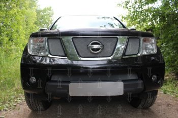 Защитная сетка в бампер (низ, ячейка 3х7 мм) Стрелка11 Стандарт Nissan Navara 2 D40 дорестайлинг (2004-2010)  (Хром)