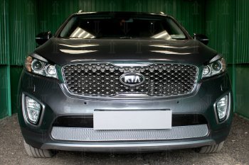 Защитная сетка в бампер (низ, ячейка 4х10 мм) Alfeco Премиум KIA Sorento UM/Prime дорестайлинг (2014-2018) ()