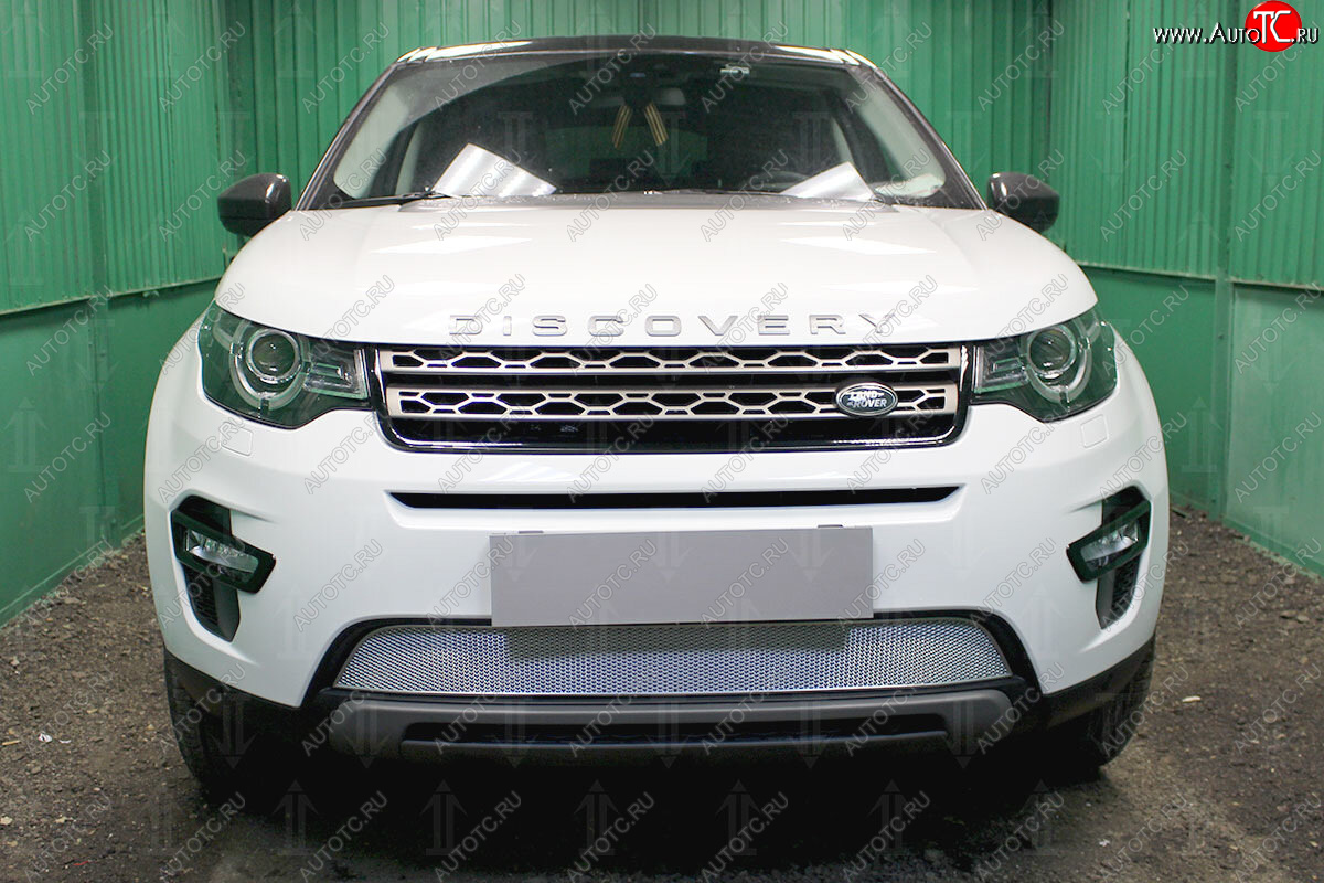 5 249 р. Защитная сетка в бампер (низ, ячейка 4х10 мм) Alfeco Премиум Land Rover Discovery Sport L550 дорестайлинг (2014-2019) (Хром)  с доставкой в г. Таганрог