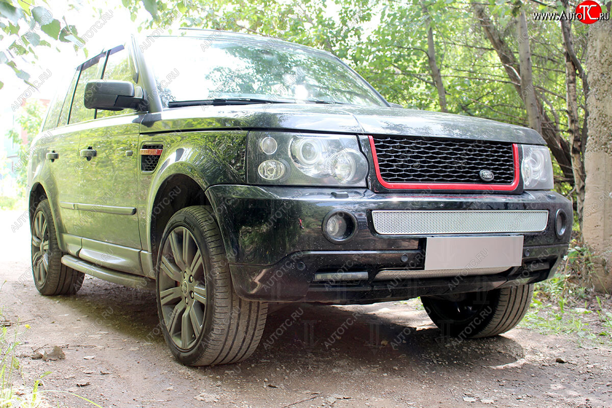 4 299 р. Защитная сетка в бампер (середина, ячейка 4х10 мм) Alfeco Премиум Land Rover Range Rover Sport 1 L320 дорестайлинг (2005-2009) (Хром)  с доставкой в г. Таганрог