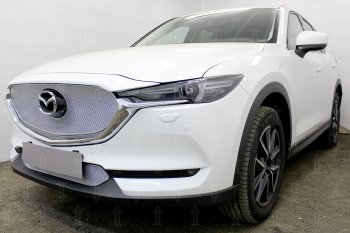 7 349 р. Защитная сетка в бампер (верх, 3D, ячейка 4х10 мм) Alfeco Премиум Mazda CX-5 KF (2016-2024) (Хром)  с доставкой в г. Таганрог. Увеличить фотографию 2